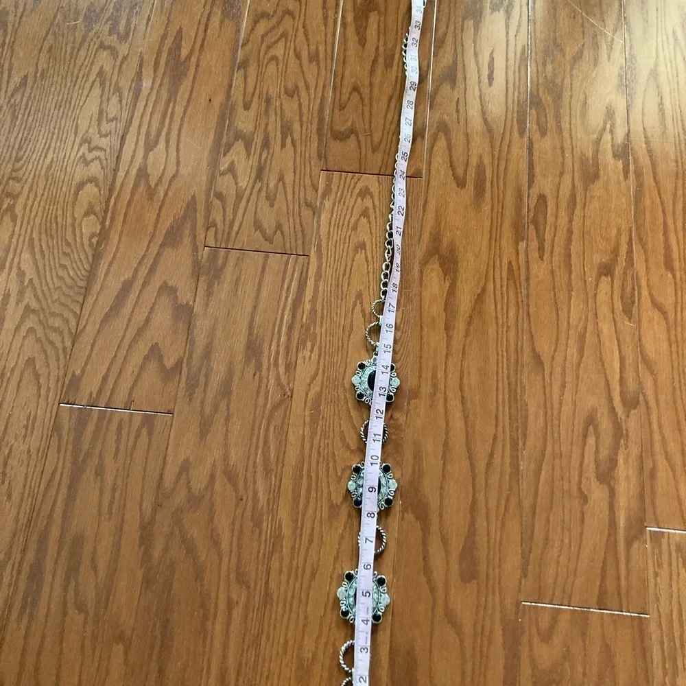 Chico Chain Silver Belt Rhinestones Black Stone 50”